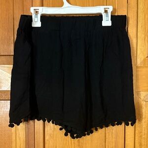 Cupshe Black Women's Cover-up Shorts with Pom-Pom Trim